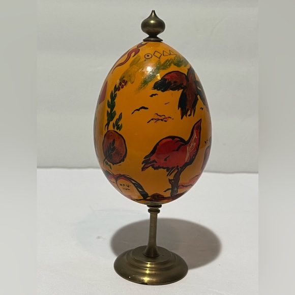VTG Russian Lacquer Wood Egg Oil Painted Baby Dragon Birds Candles HTF Easter - Picture 5 of 11